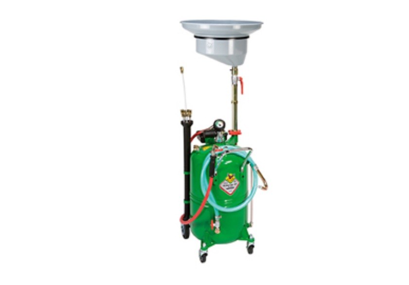 Combination oil suction/drainer with wheel-mounted 90-litre tank