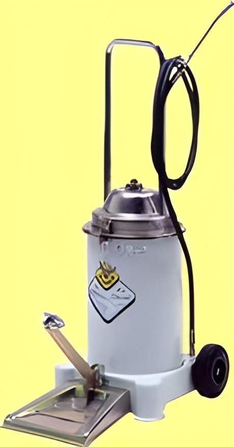 Pedal-operated grease pump.